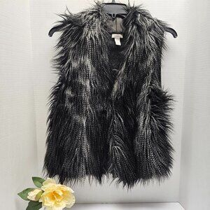 Chicos Womens Faux Fur Vest Knitted Sleeveless Sweater Jacket Open S /M